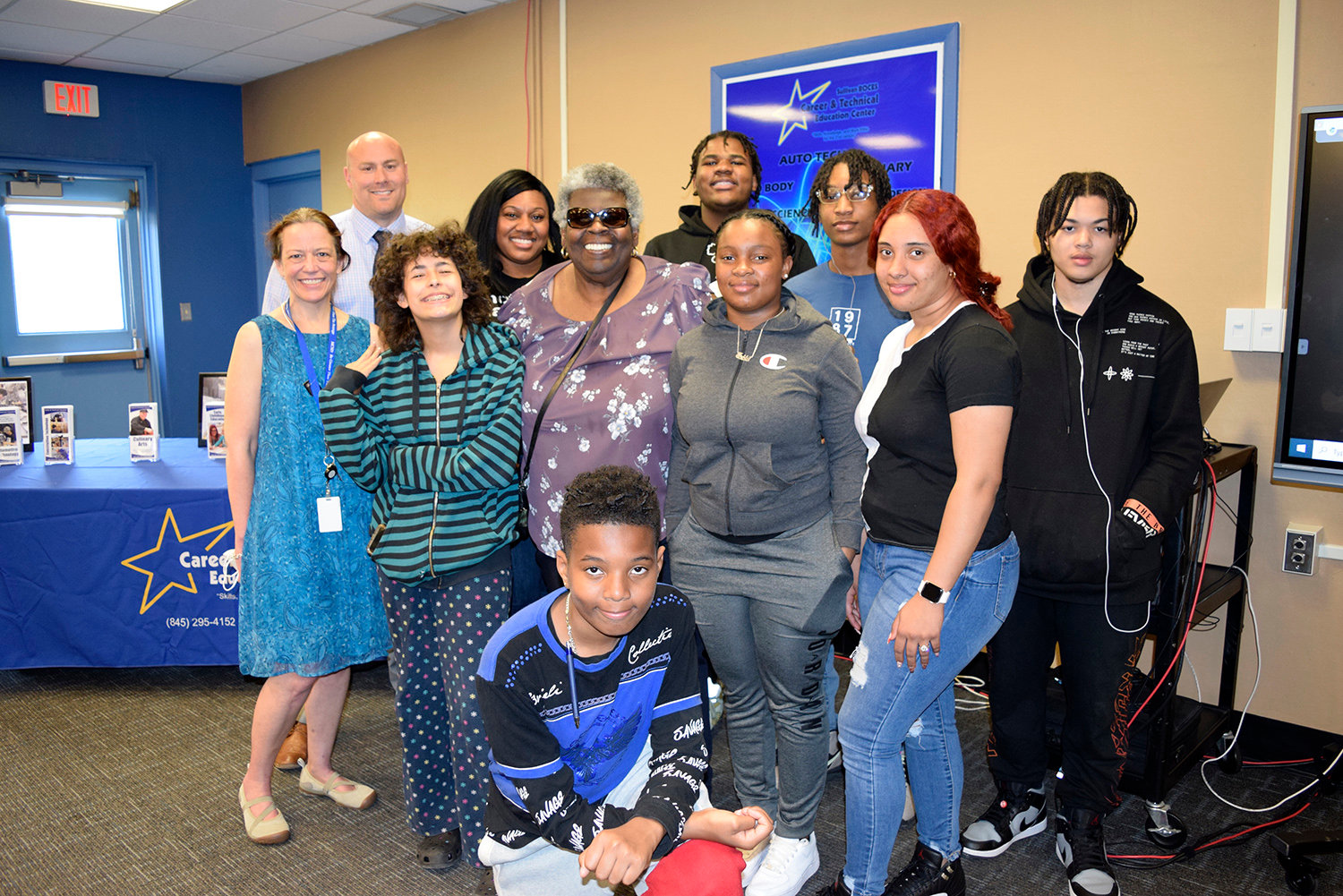 Opportunities await. Pictured are members of Monticello's My Brothers Keeper, vice-chancellor Josephine Finn and leaders from Monticello High School and Sullivan BOCES.   Back row: Dana Taylor, left; Jeffery Molusky; Tiffany Hall; Malachi Smith; Shaheem Rutledge and Tyree Brown. Front row: Abigail Rivera, Finn, Nylia Cole and Jazlyn Velazques. Kneeling: Zavion Merchant.